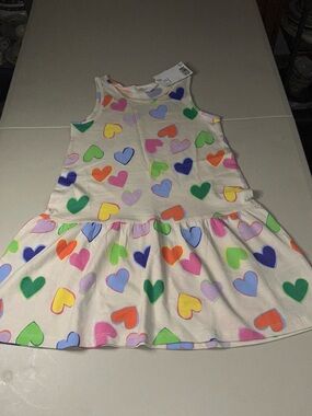 H&M Cream Tank Dress with Multicolor Heart Print
